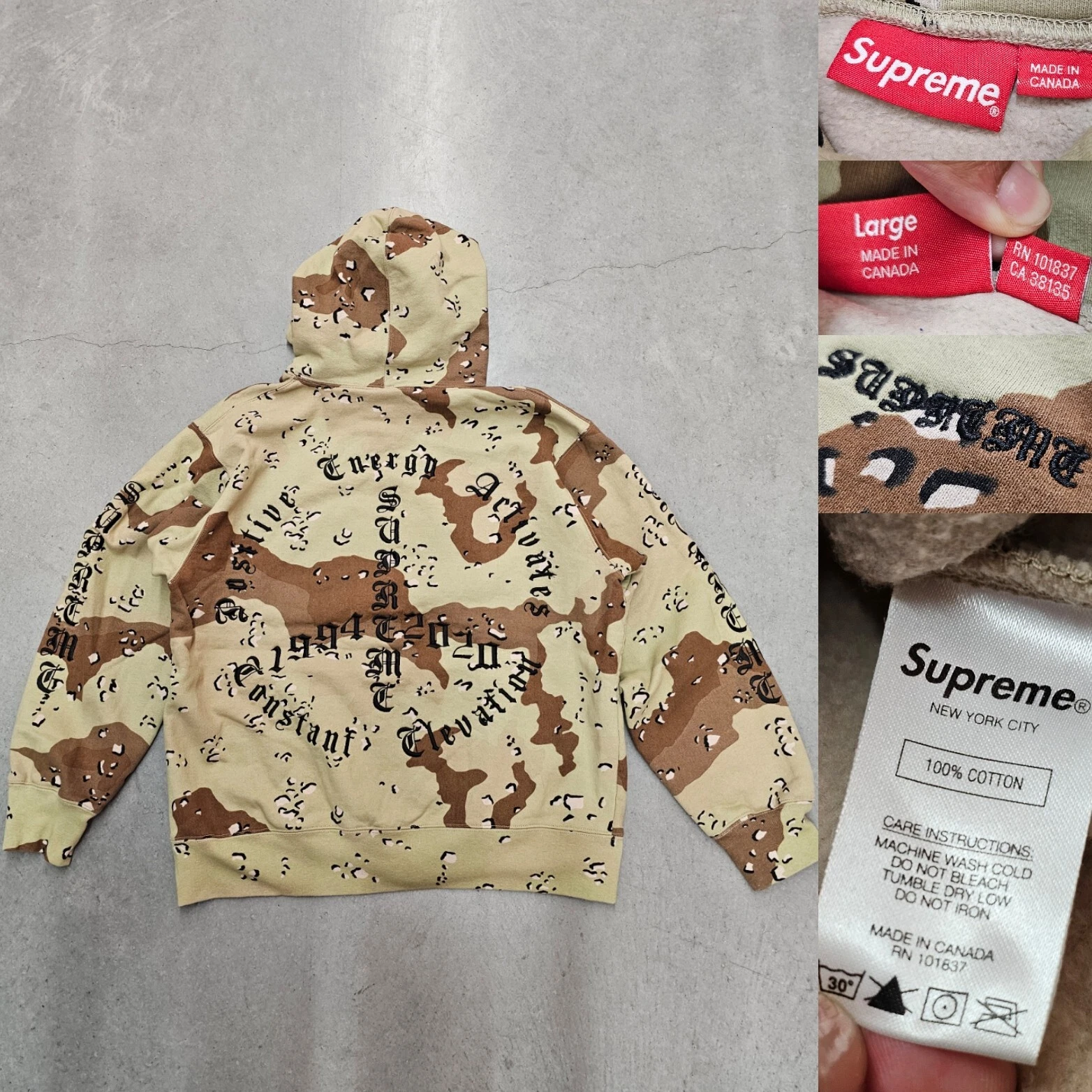 Sweat à capuche Supreme Peace FW20 chips de chocolat camouflage taille grand sweat à capuche RARE