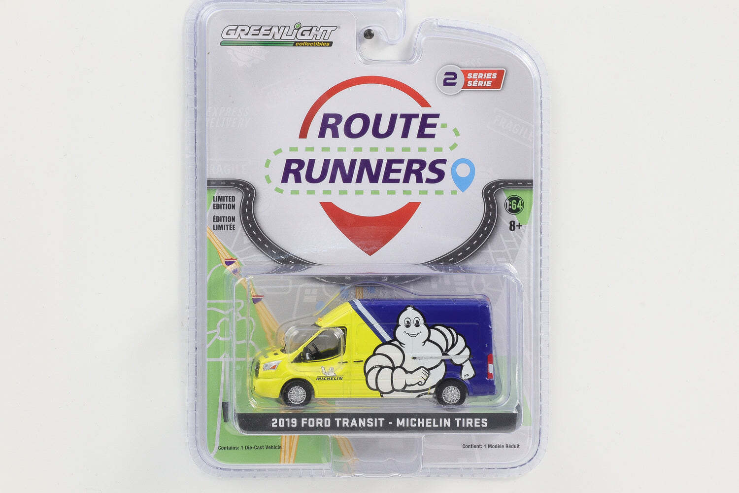 1:64 Greenlight 2019 Ford Transit Michelin Tires Route Runners