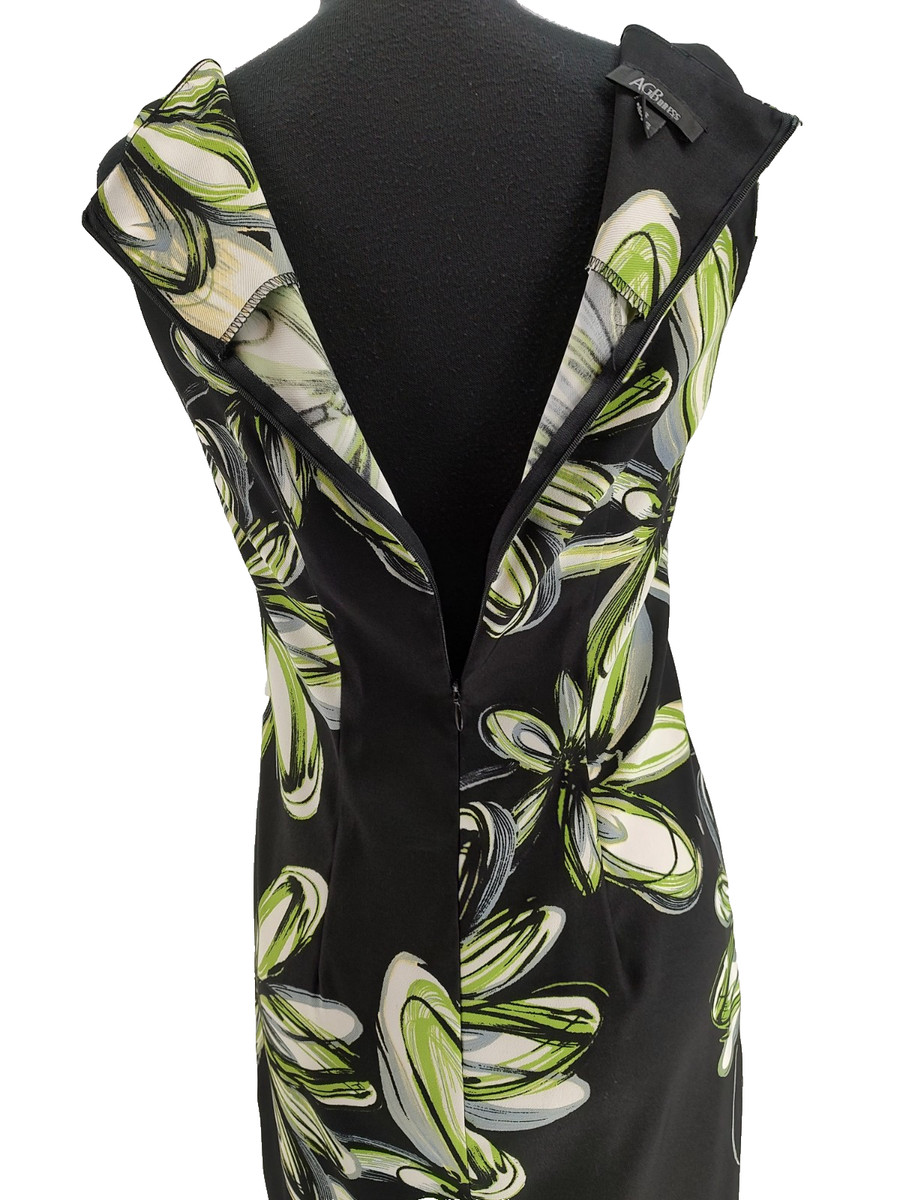 AGB Woman's Black Green Sheath Dress Size 6 Back Zip Modest No Slit Office Chic View 6