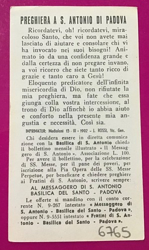 SANTINO HEILIGE KARTE, S. ANTONIO DI PADUA - REF. 6765 - Bild 2 von 2