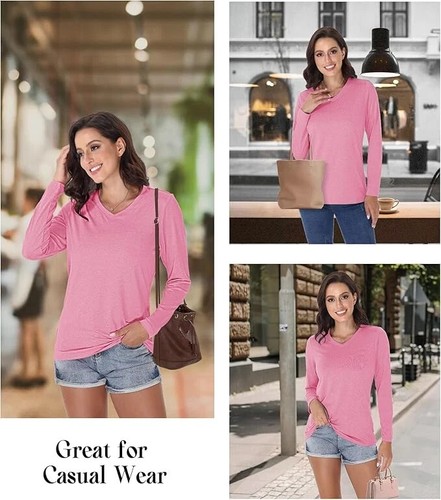 Women's Long Sleeve UPF 50+ Quick Dry Workout Tee V-Neck - Picture 45 of 56
