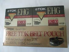 TDK VSH-C lot of 2 sealed tapes with TDK belt pouch EHG