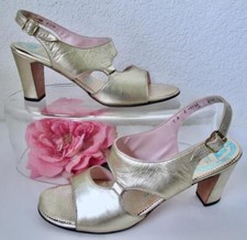 Vintage 70s Paul Allan Evening Sandals Heels 6 7N Metallic Gold Leather Cut Out