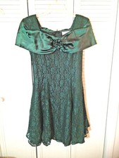 DBY Ltd. Dark Green Satin and Lace Fit Flare Party Club Dress Size 11 Juniors