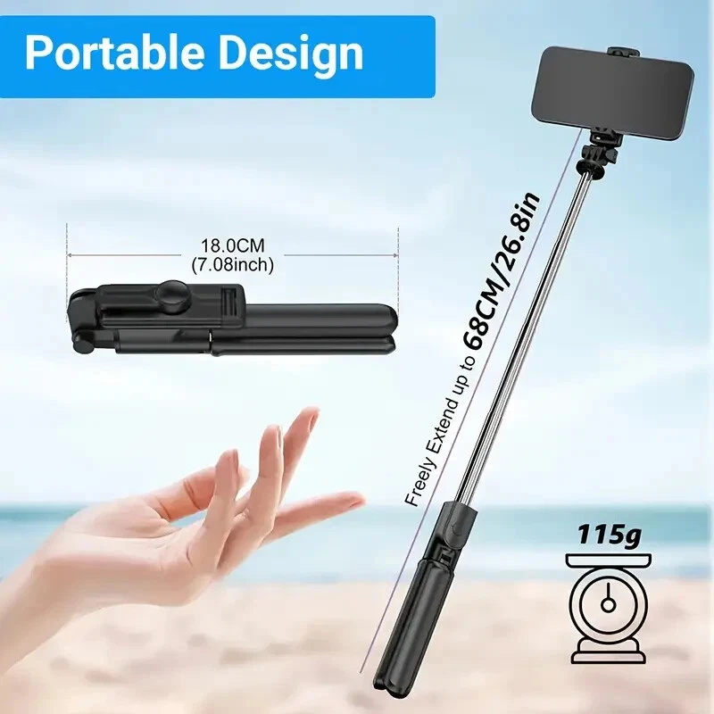 Soporte de trípode inalámbrico extensible para selfies Stick, rotación 360° para iPhone/Android Foto 2 de 4