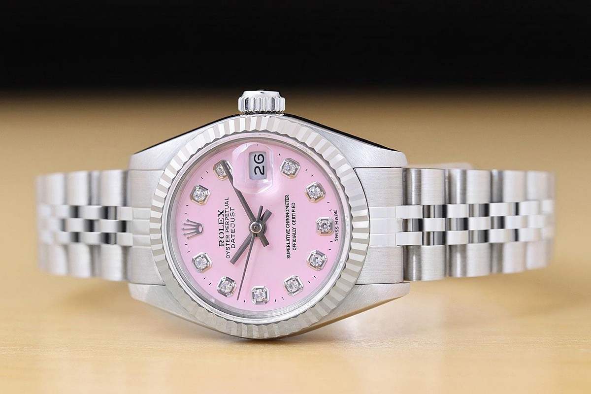 ROLEX LADIES DATEJUST 69174 PINK DIAMOND DIAL 18K WHITE GOLD STEEL