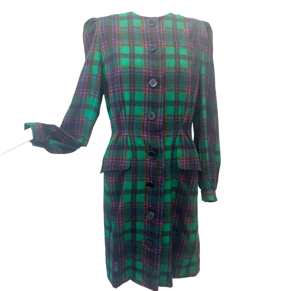 Vestido a Cuadros Neiman Marcus Hecho en Francia Vintage Camisa Chaqueta Vestido Damas MED Foto 2 de 4