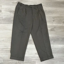 Van Heusen Mens Dress Pants Size 38x30 Pinstriped Pleated Cuffed Brown Pantalon