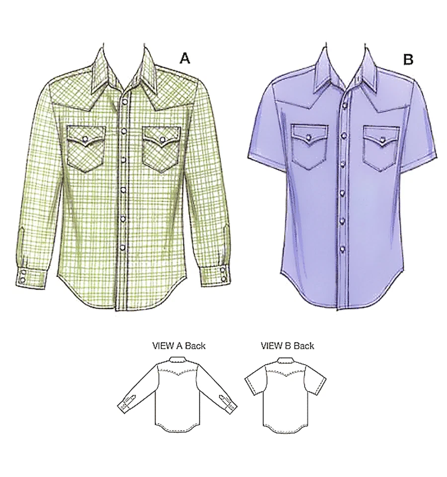 Men's Western Shirts Sewing Pattern~Long or Short Sleeves (S-XXL) Kwik Sew 3506 - Image 2 of 4