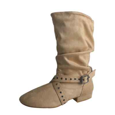 Women Low Heel Professional Dance Boot Mid-calf Soft Suede Sole Indoor Booties
