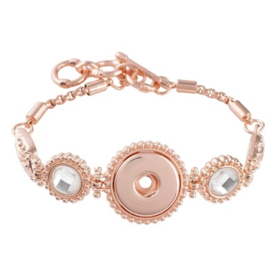 Snap Jewelry Rose Gold Bracelet Strand Toggle Adjust Fits 18-20mm Ginger Charms