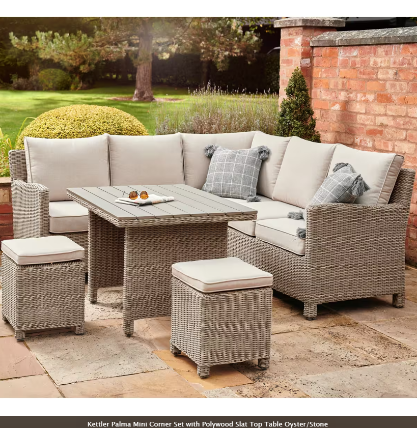 Kettler Palma Mini Corner Set with Polywood Slat Top Table Oyster