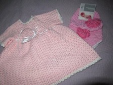 new pink hand crocheted dress cap diaper cover set baby girls 9 m 12 m