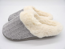 Women's Weave Knit Slippers Fur Lined Cuff Soft Memory Foam - GY/WH - US 8.5-9
