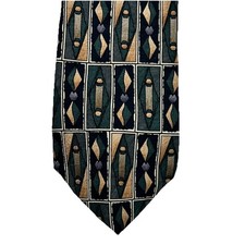 Torriani Mens Necktie Tie Green Blue Brown Geometric 58" 100% Silk USA Made Wide