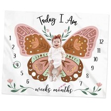 Boho Baby Blanket Butterfly Monthly Milestone Bohemian Floral Girl Photo Prop