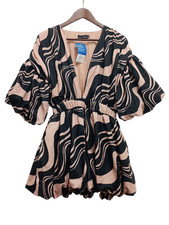 PrettyLittleThing Black & Pink Abstract Print Mini Dress - Size UK 10