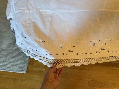 White Delicate Crocheted Edge King Bedskirt 100% Cotton 13  Drop