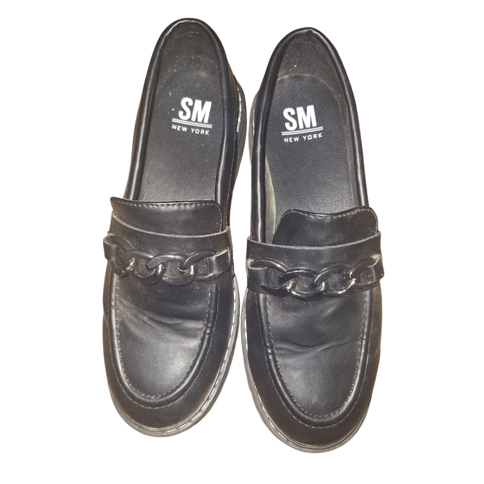 Black Lug Chunky Sole Chain Link Loafers Womens 7.5 Platform Shoes SM New York