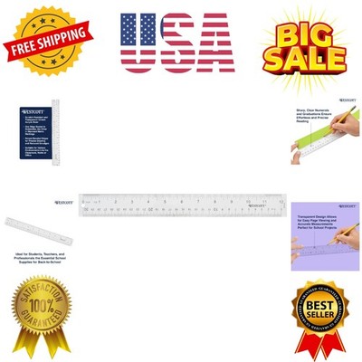 Acrylic Clear Ruler, Easy-to-Read Markings, Scratch-Resistant Design, Raised ...