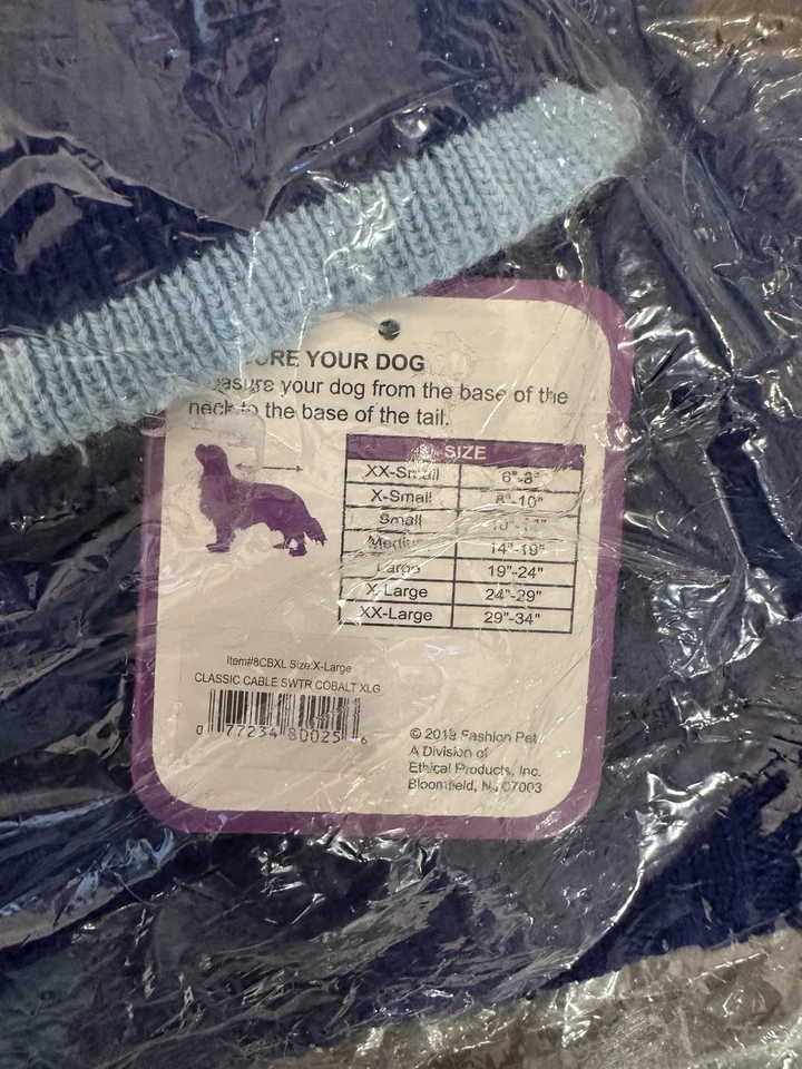 Nuevo suéter clásico cable cobalto extra grande perro Foto 3 de 3