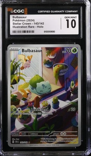 Bulbasaur 143/142 CGC 10 Gem Mint 2024 Illustration Rare Holo Stellar Crown Poke