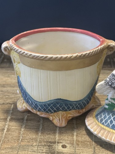 VTG ceramic hand-painted fruit-themed canister with an eagle lid - Afbeelding 6 van 8