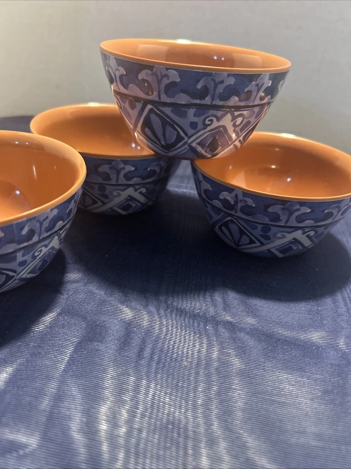 JUEGO 4 cuencos de salsa/aperitivos Tommy Bahama melamina MEDALLÓN AZUL azulejo terracota Foto 2 de 4