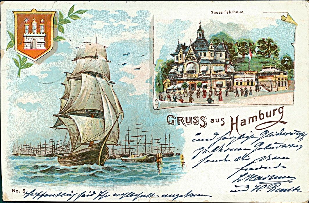 Ansichtskarte Hamburg Neues Fährhaus Wappen Schiff 1901 (b258)