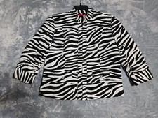 Chicos Jacket Womens 2 Black White Zebra Print Red Lined Button Front Blazer