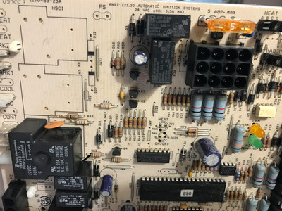 Two stage Heating and cooling system control board and wiring leads.p