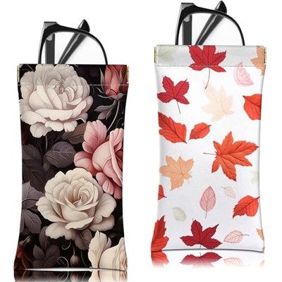2 PCS Glasses Sunglasses Eyeglass Case Pouch Soft PU Leather B17-rosee Leaf