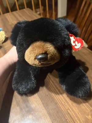 TY Classic 1996 Paws Big Black Bear Lying Flat 18  Plush Used With Tags, RETIRED