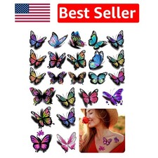 126Pcs 3D Butterfly Flower Temporary Tattoos - Vibrant Body Art for Women
