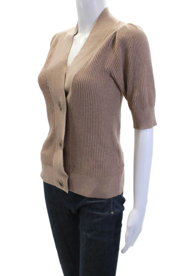 Cárdigan acanalado con botones de manga corta para mujer Repeat marrón talla 34 Foto 2 de 4