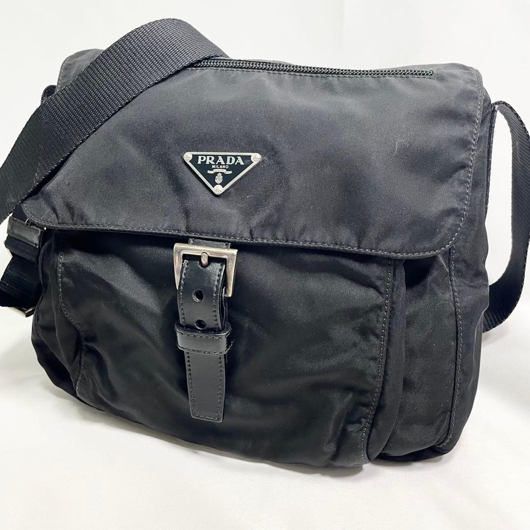 Prada Triangle Logo Hardware Flap Nylon Shoulder Bag Large Capacity Multifunctio