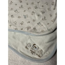 Vtg Gymboree Playful Puppy Dog Blue Stripe Baby Blanket Layette 2003 Happy Dog