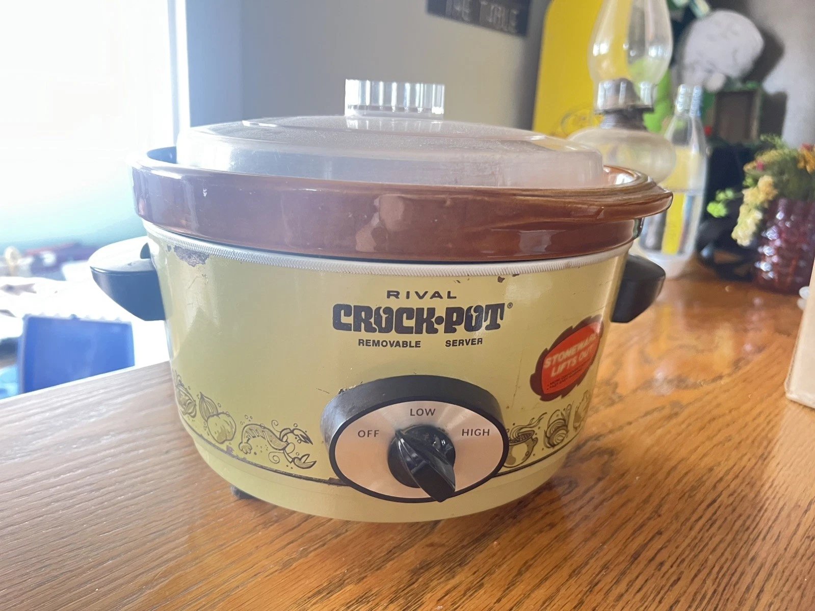 Vintage Rival Brown Crock Pot 5QT Model 3350/2 Plastic Lid Slow Cooker Does Work