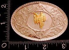 LL22102 VINTAGE  HORSE SADDLE  OVAL WESTERN BELT BUCKLE