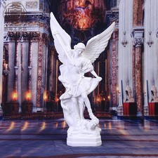 UK White Saint Michael Archangel Resin Statue - Religious Decor Ornament