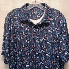 Graham Luxe Blue Summer Flower All Over Print Performance Golf Polo Mens XL