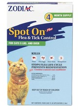 Zodiac Spot On Plus Flea Tick Control for Cats 1ea/5 Lbs And Over, 4 pk