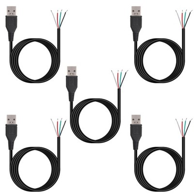 5 PCS 3FT 28AWG USB 2.0 Male 4Pin Pigtail Date Cable 2A 5V Type A 4 Core