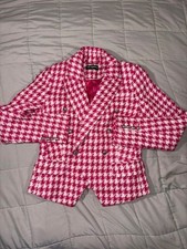 New Karl Lagerfeld Paris Houndstooth Double-breasted Tweed blazer Sz 4