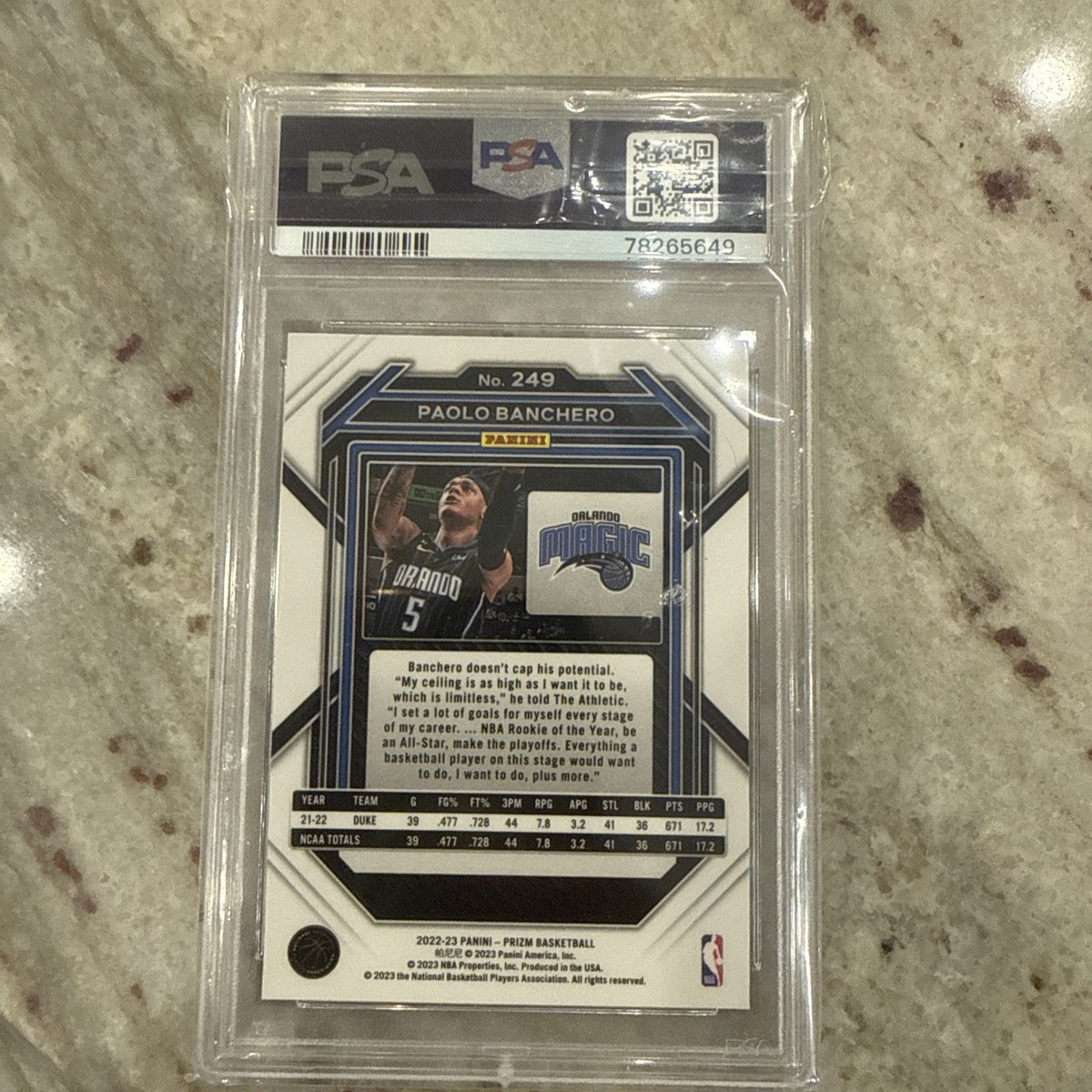 2022 Panini Prizm 249 Paolo Banchero RC Rookie PSA 10 Gem Mint | eBay