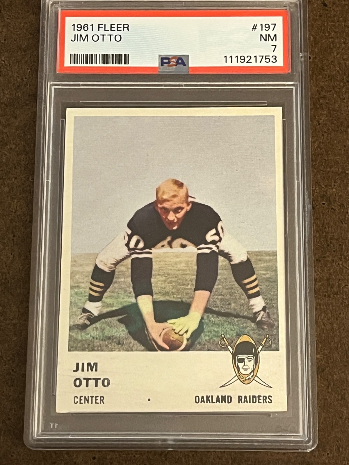 1961 Fleer Football - #197 Jim Otto (RC) Raiders Near Mint NM PSA 7 (Set Break)