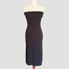 Vintage Y2K Evolution Not Revolution Black Beaded Strapless Midi Bodycon Dress M