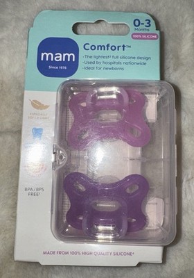 MAM Comfort Infant Baby Binky Pacifier Soothie 2pk Pink Purple 0-3 Months NEW