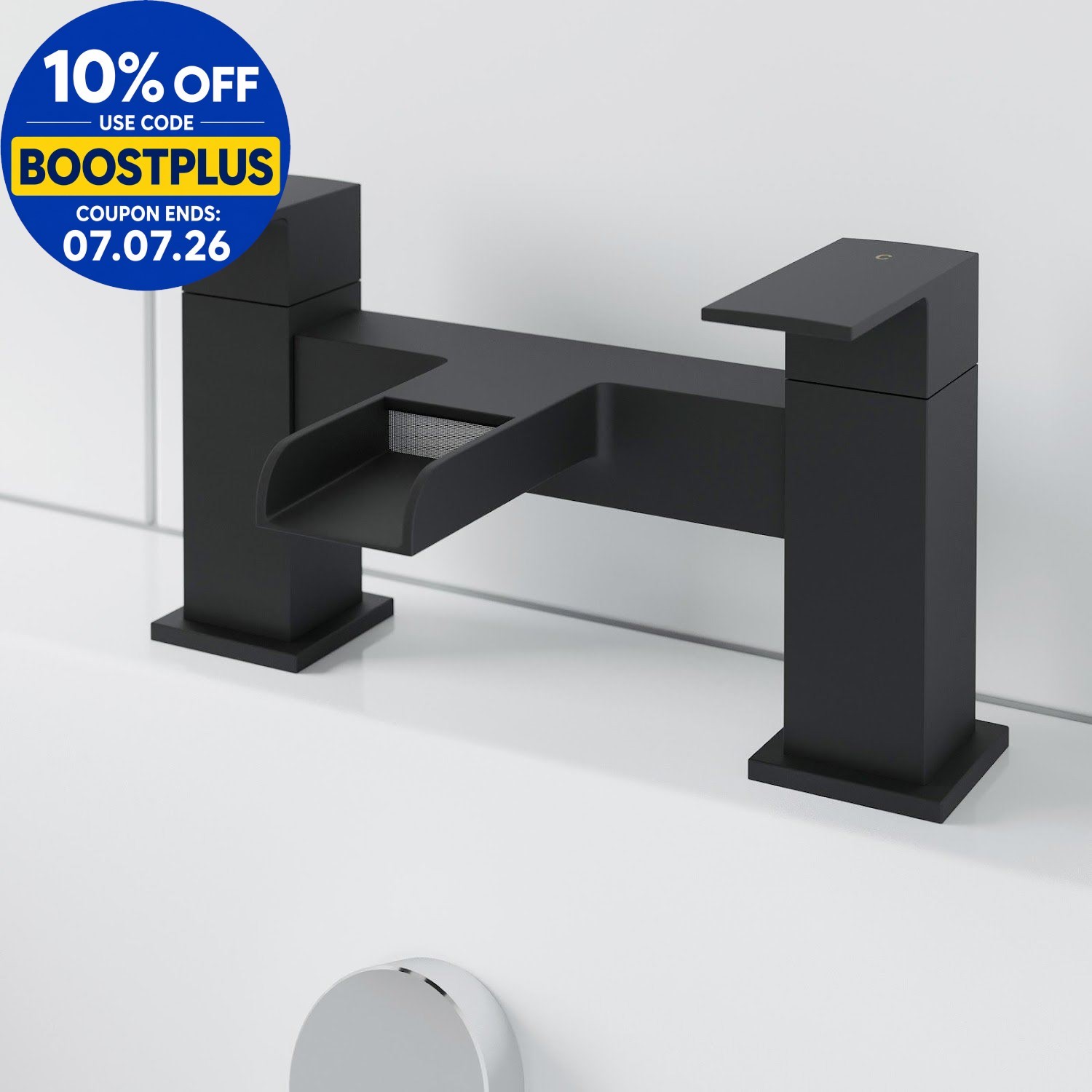 Modern Bath Mixer Waterfall Tap Twin Lever Black Finish Hot Cold Bathroom Filler