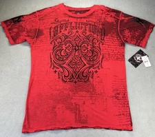 Affliction Men’s T-Shirt 2XL Ironside Taping Red Y2K MMA Gothic Sword Distressed